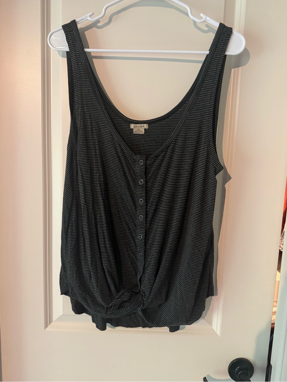 Anama Black and Gray Striped Knot-Front Tank